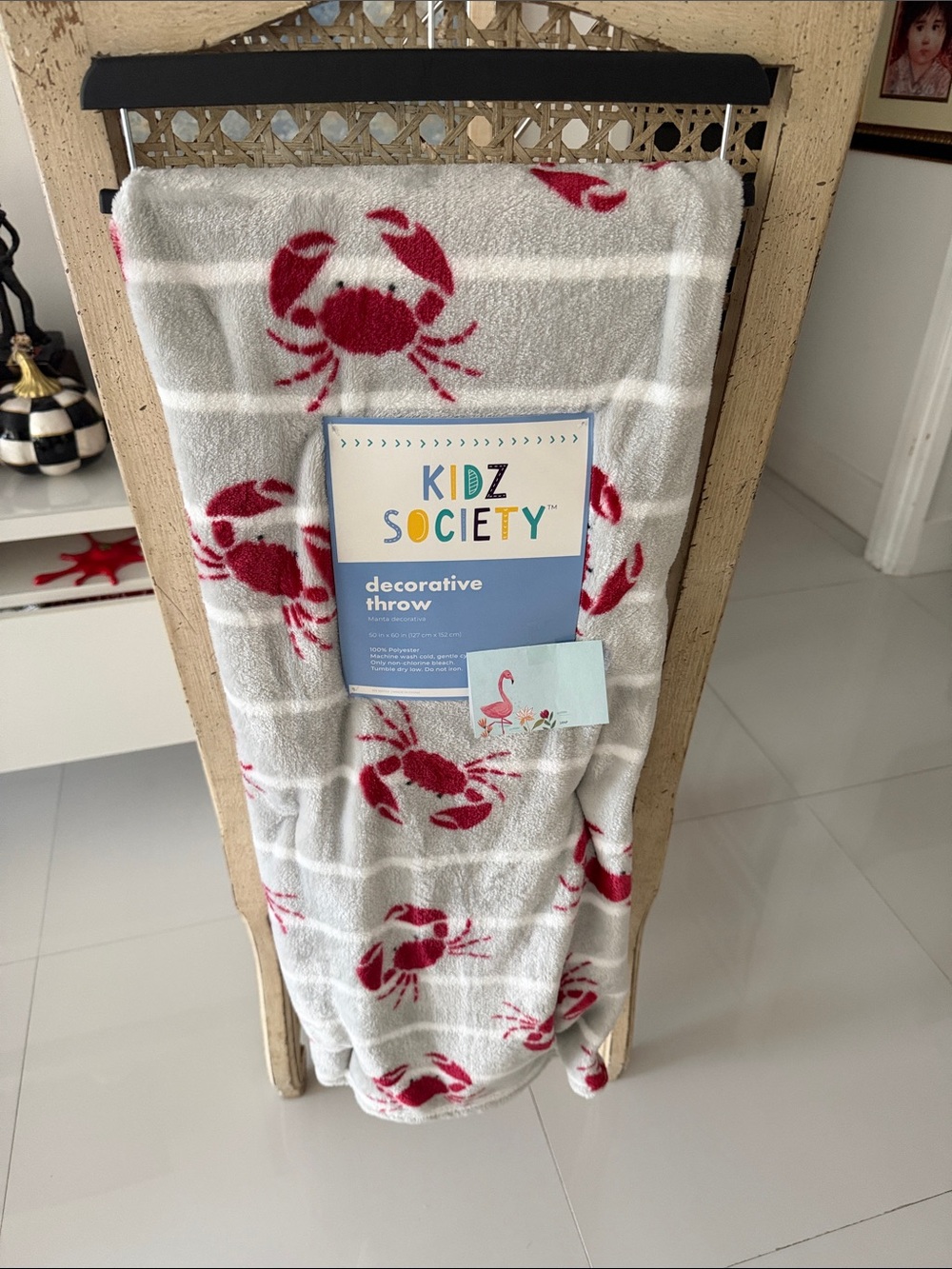 Society Gray/White/Red "Crabs & Stripes" Decorative Throw Blanket